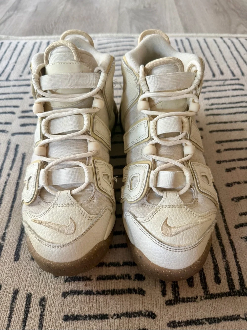 Nike Kids White and Tan Air More Uptempo Sneakers